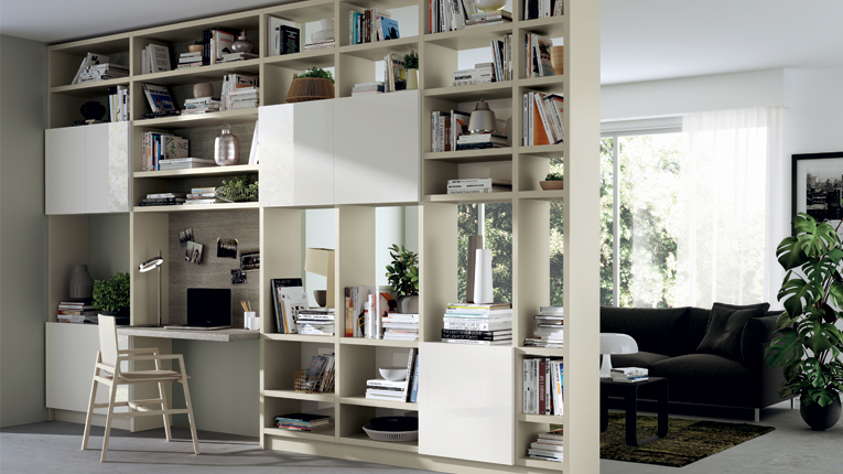 Arredo soggiorno con angolo studio