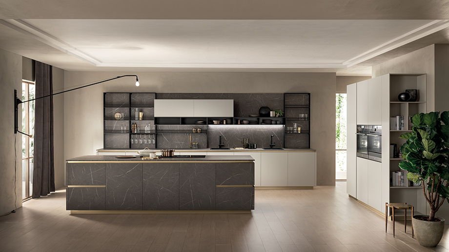 Cucina con isola e pensili a giorno - Scavolini