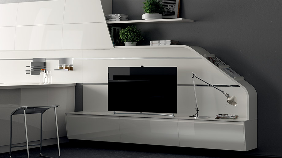 Soluzioni arredo per living coordinato con cucina - Flux Swing by Scavolini