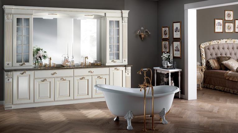 Baltimora bagno-Laccato Opaco Bianco con Decoro Oro