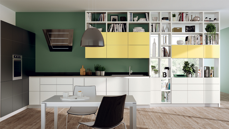 Arredo soggiorno integrato alla cucina